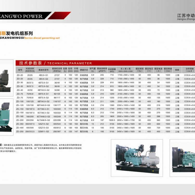 東風康明斯柴油發(fā)電機組詳細參數(shù)表 (1)